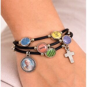 Italian Lords Prayer Wrap Bracelet Pope John Paul II Cross Dove Charms